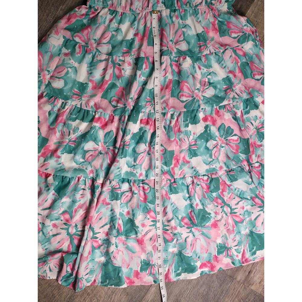 Grace Karin Womens 2XL Pink Teal Floral Tiered Midi Dress Flutter Sleeve NWOT - Picture 5 of 8